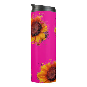 Garrafa Térmica Tumbler rosa com Design de girassol