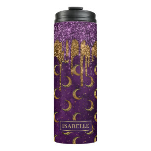 Garrafa Térmica Tumbler Roxo Roxo da Lua Dourada do Halloween
