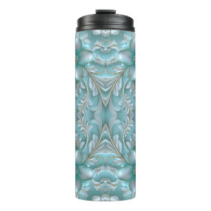 Garrafa Térmica Tumbler Termal Floral Branco Teal