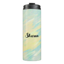 Tumbler térmico amarelo suave e aquamarino