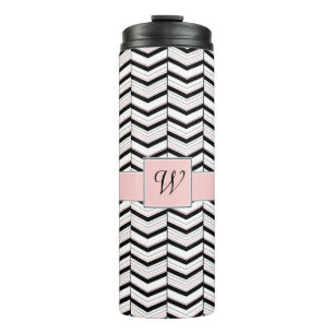 Garrafa Térmica Tumbler Térmico Chevron Preto Branco e Blush