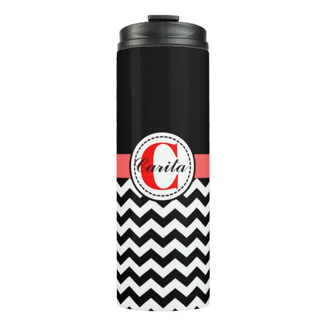 Garrafa Térmica Tumbler Térmico Chevron Preto/Branco Monograma (Frente)