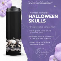 Tumbler Térmico com Desenho de Caveiras de Hallowe