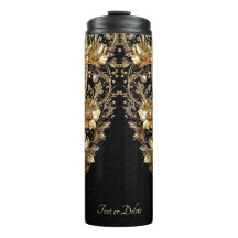 Tumbler Térmico com Flores Douradas Ornamentadas
