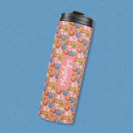 Garrafa Térmica Tumbler Térmico com Nome e Padrão Floral 475ml