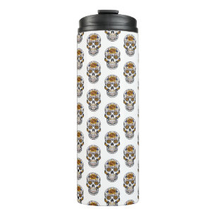 Garrafa Térmica Tumbler Térmico com Padrão de Caveiras Florais