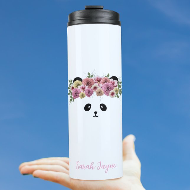 Garrafa Térmica Tumbler Térmico da Rapariga Panda Bear Floral (Criador carregado)