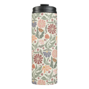 Garrafa Térmica Tumbler Térmico das Flores do Retro da Vintagem em