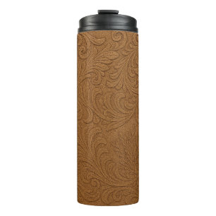 Garrafa Térmica Tumbler Térmico de Couro Suede com Estampa Western