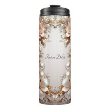 Tumbler Térmico de Flores Rosa Suave e Brancas