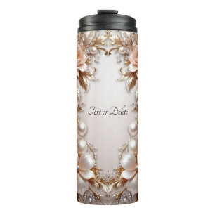 Garrafa Térmica Tumbler Térmico de Flores Rosa Suave e Brancas