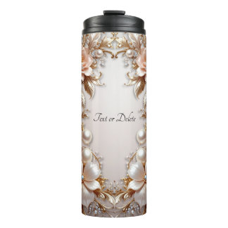Garrafa Térmica Tumbler Térmico de Flores Rosa Suave e Brancas