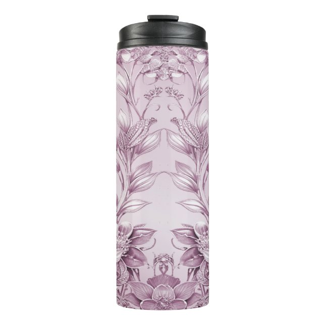 Garrafa Térmica Tumbler Térmico de Folhagem Floral Rosa (Frente)