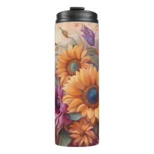 Garrafa Térmica Tumbler Térmico de Girassóis Rosa e Amarelo
