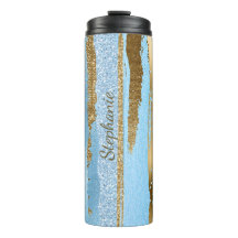 Tumbler Térmico de Glitter Azul e Dourado