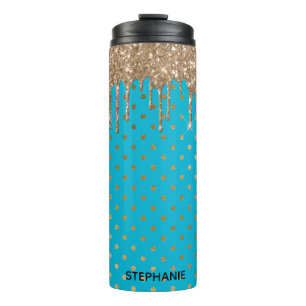 Garrafa Térmica Tumbler Térmico de Glitter de Disco Dourado