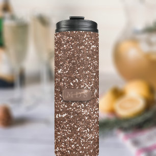 Garrafa Térmica Tumbler Térmico de Glitter Dourado com Rosa falsa