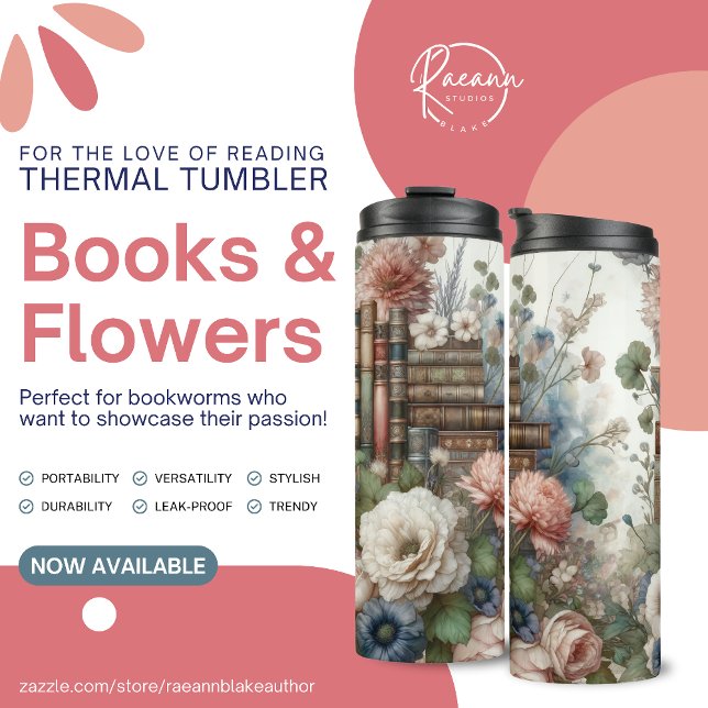 Garrafa Térmica Tumbler Térmico de Livros e Flores (Criador carregado)