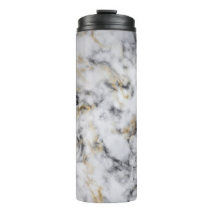 Garrafa Térmica Tumbler Térmico de Mármore Fumaça Dourado Preto Ci