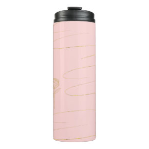 Garrafa Térmica Tumbler Térmico de Mármore Rosa Dourado e Rosa Rub
