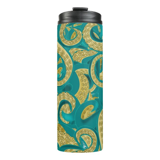 Garrafa Térmica Tumbler Térmico de Octopus Dourado Teal (Frente)