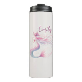 Garrafa Térmica Tumbler Térmico de Sereia Rosa Pastel Personalizad
