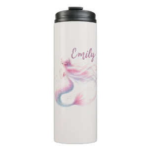 Garrafa Térmica Tumbler Térmico de Sereia Rosa Pastel Personalizad