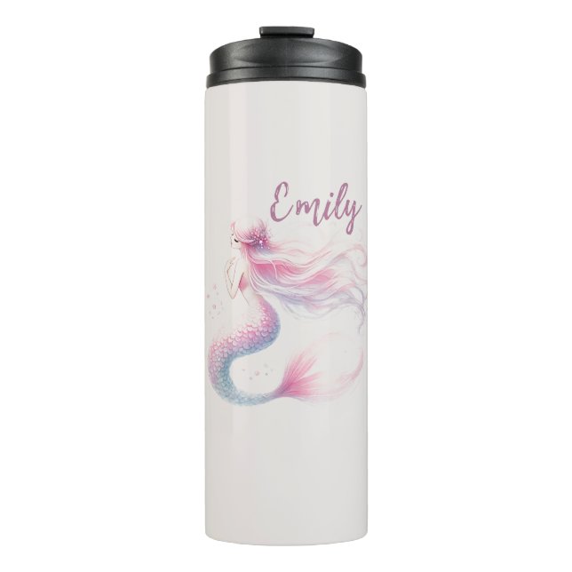 Garrafa Térmica Tumbler Térmico de Sereia Rosa Pastel Personalizad (Frente)