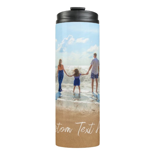 Garrafa Térmica Tumbler térmico de texto de foto personalizado com (Frente)