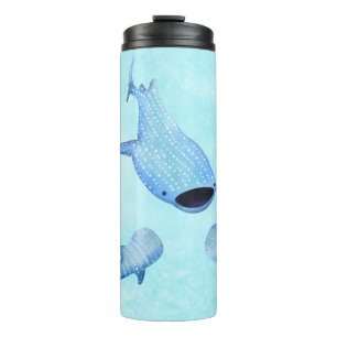 Garrafa Térmica Tumbler Térmico de Tubarão de Baleia Cama Aquarela