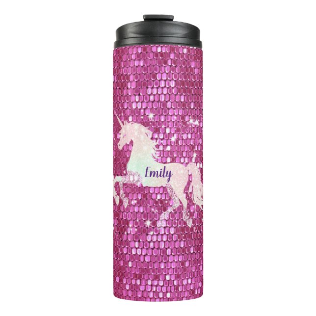 Garrafa Térmica Tumbler Térmico de Unicórn Rosa Personalizado (Frente)