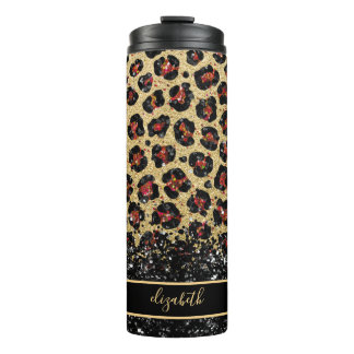 Garrafa Térmica Tumbler Térmico do Leopardo Preto e Dourado de Bro