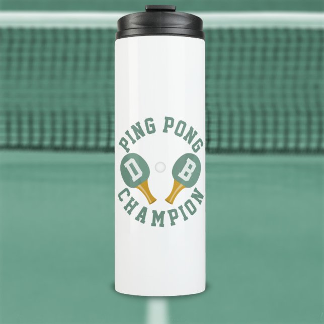 Garrafa Térmica Tumbler Térmico do Ping Pong Champion White Sports (Just add your initials to the paddles. Perfect table tennis tumbler for tournaments)