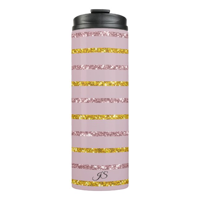 Garrafa Térmica Tumbler Térmico Dourado e rosa (Frente)