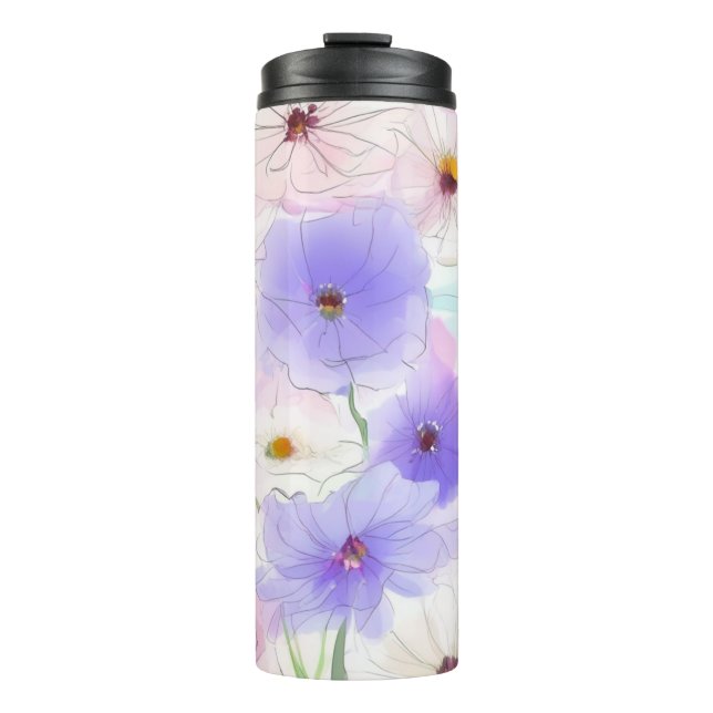 Garrafa Térmica Tumbler Térmico Floral Aquarela Pastel (Frente)