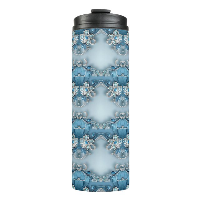 Garrafa Térmica Tumbler térmico Floral do Ornamentado Azul (Frente)