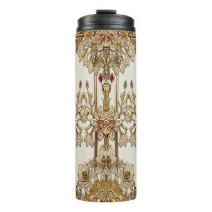 Garrafa Térmica Tumbler térmico Floral do Ornamentado Dourado