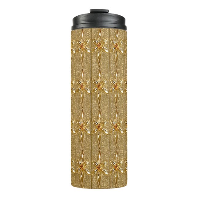 Garrafa Térmica Tumbler térmico Floral do Ornamentado Dourado (Frente)