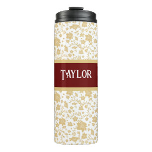 Garrafa Térmica Tumbler Térmico Floral Dourado com Fundo Branco