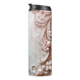 Garrafa Térmica Tumbler Térmico Floral e Pérola Ornamentada Rosa