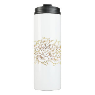 Garrafa Térmica Tumbler Térmico Floral Ouro Branco