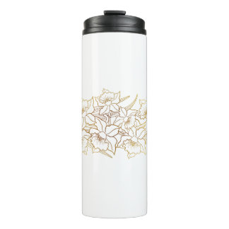 Garrafa Térmica Tumbler Térmico Floral Ouro Branco