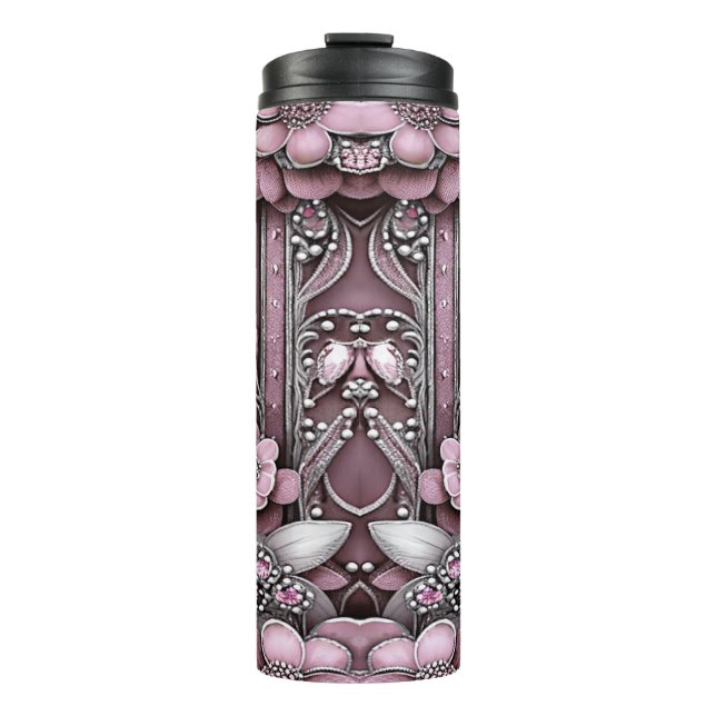 Garrafa Térmica Tumbler Térmico Floral Rosa (Frente)