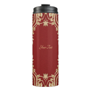 Garrafa Térmica Tumbler Térmico Floral Vermelho Dourado Moderno