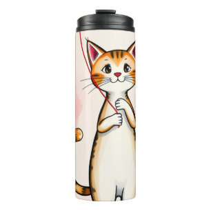 Garrafa Térmica Tumbler Térmico Gato Gatinho Corações Vermelhos