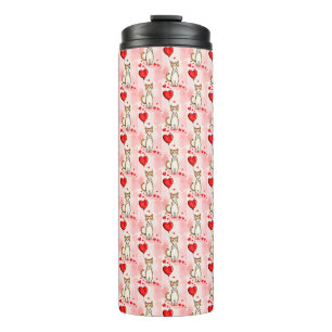 Garrafa Térmica Tumbler Térmico Gato Gatinho Corações Vermelhos 