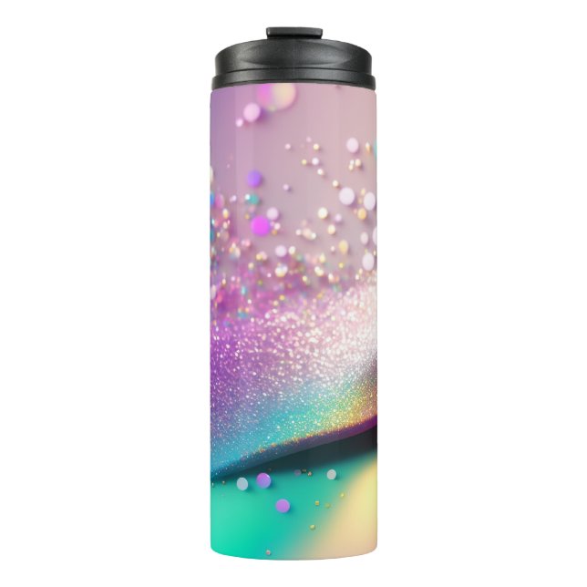 Garrafa Térmica Tumbler Térmico Holográfico de Silver Glitter 12oz (Frente)