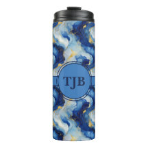 Tumbler Térmico Marbelizado Azul E Dourado
