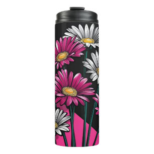 Garrafa Térmica Tumbler Térmico Margaridas Rosa e Branco