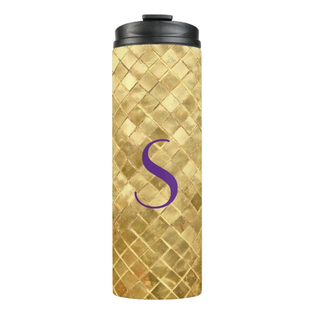 Garrafa Térmica Tumbler térmico Monogrammed do Sequin Dourado (Frente)